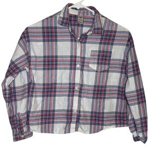 OshKosh B'gosh Plaid Cropped Button Down Shirt - Blue and Pink Girls Size 12/12A
